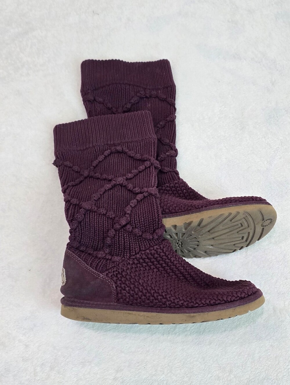 Women's Ugg Boots Australia Argyle Maroon Knit Sweater Pull On Tall Boot Size 8